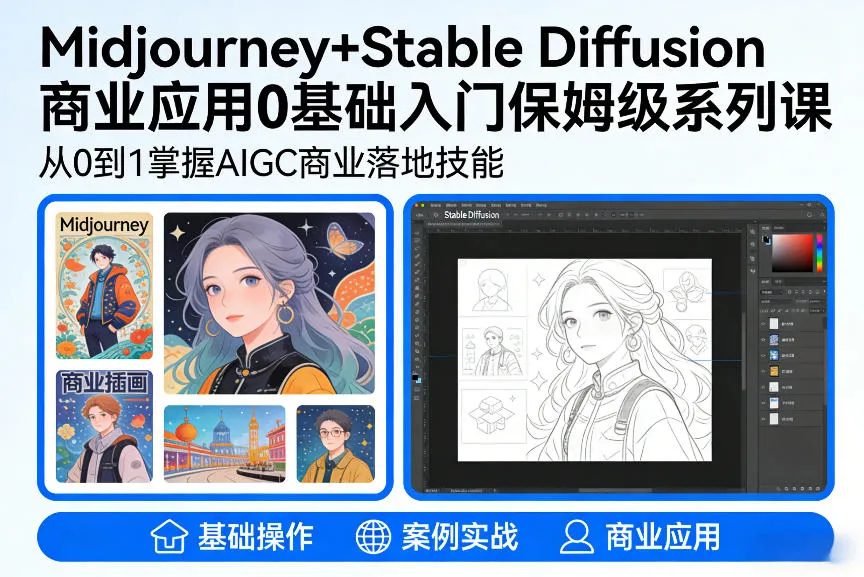 AIGC商业应用教程：Midjourney+Stable Diffusion零基础入门系列课程-网赚项目资源库