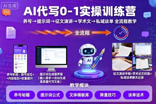 AI代写0-1实操训练营：全流程教学，从养号到私域谈单-网赚项目资源库
