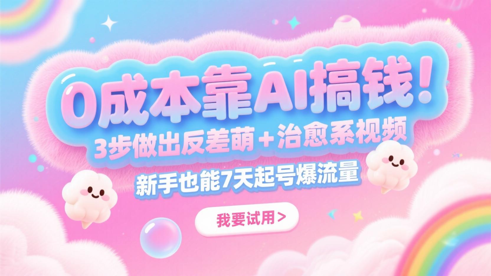 AI赚钱零成本！7天起号，3步打造反差萌治愈系视频，新手月入5位数-网赚项目资源库