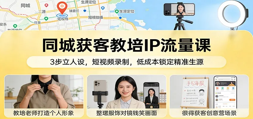 同城获客教培IP流量课：三步打造个人品牌，短视频制作，低成本吸引精准学生-网赚项目资源库