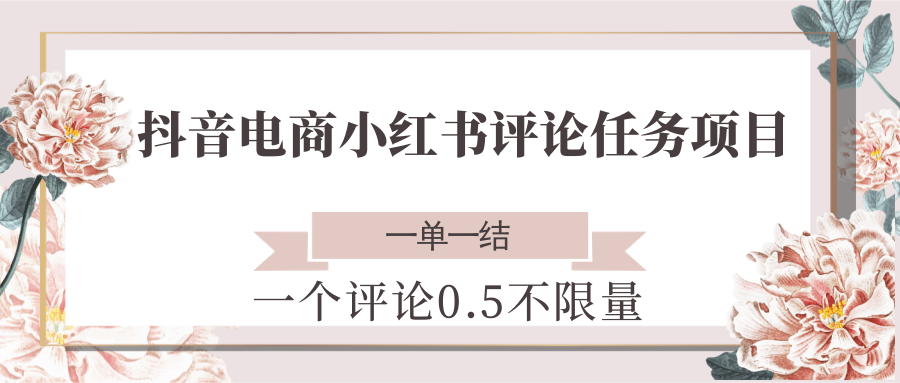 抖音电商小红书评论任务项目，每条0.5元，一单一结，无限制-网赚项目资源库