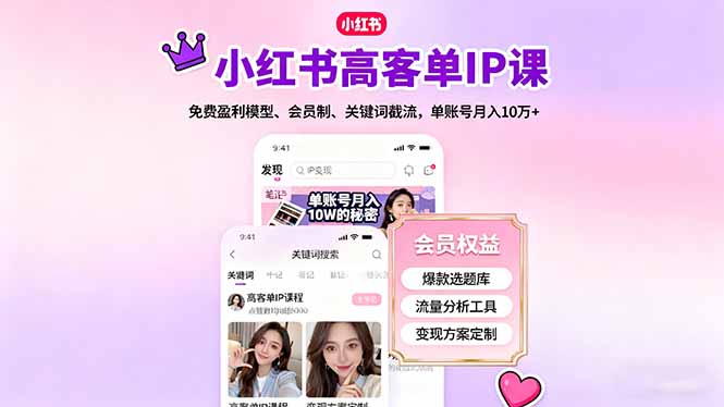 小红书高客单价IP课程:免费盈利模式、会员制、关键词引流,单账号月入10万+-网赚项目资源库