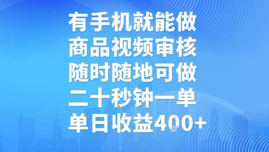 手机操作，商品视频审核，随时随地可做，二十秒一单，日收益揭秘-网赚项目资源库