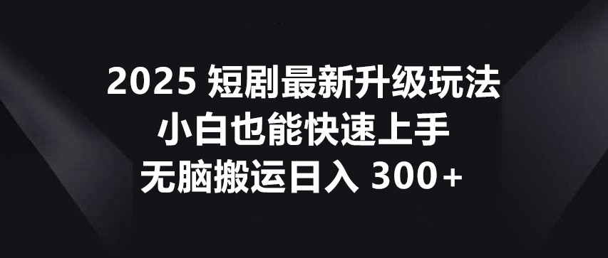2025短剧最新玩法，小白快速上手，日入300+无脑搬运-网赚项目资源库