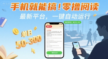 手机零撸阅读挂G，最新平台一键自动运行，单日收益50-3张+揭秘-网赚项目资源库
