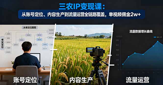 三农IP变现全攻略:账号定位、内容生产到流量运营,单视频佣金高达2万+-网赚项目资源库