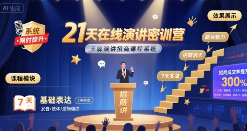 21天在线演讲密训营:王牌招商课程系统-网赚项目资源库