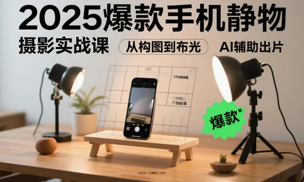 2025年爆款手机静物摄影实战课：AI辅助出片，从构图到布光-网赚项目资源库