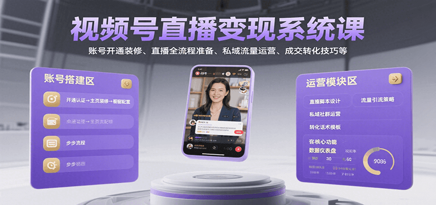 视频号直播变现系统课：账号开通、装修、全流程准备、私域流量运营及成交转化技巧-网赚项目资源库