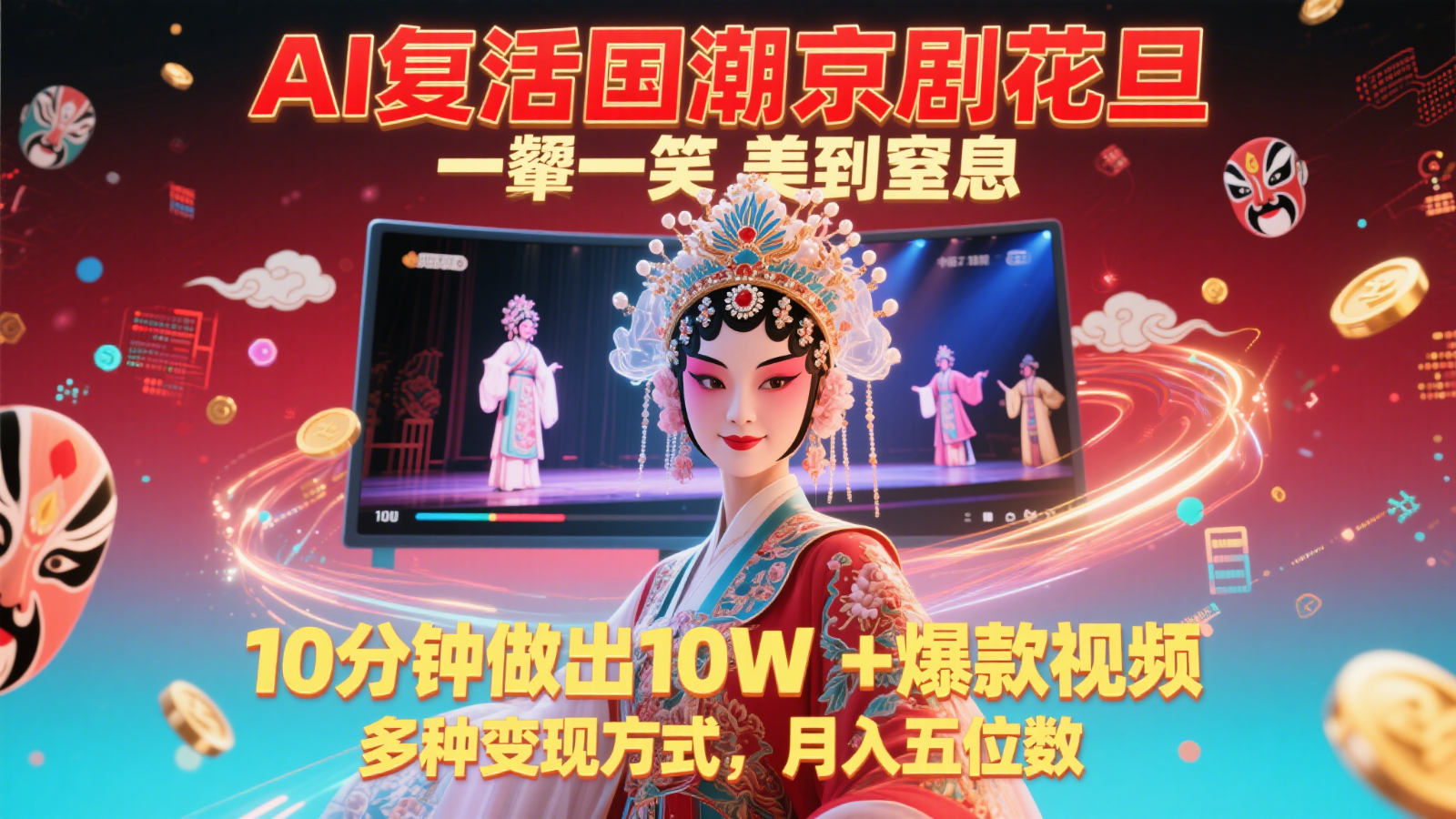 AI国潮京剧花旦惊艳亮相，10分钟爆款视频轻松破万，多元变现途径等你探索-网赚项目资源库