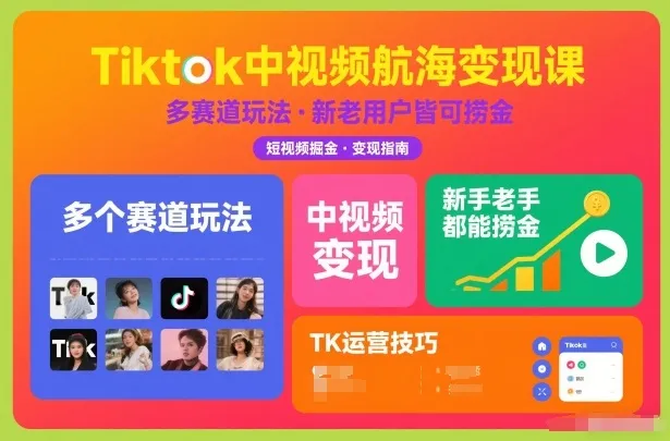 Tiktok视频航海变现课程：新手老手都能在TK中视频捞金-网赚项目资源库