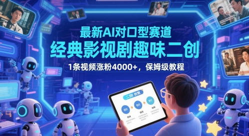 AI对口型二创视频教程,经典剧集趣味再创作,单条视频粉丝增长4000+-网赚项目资源库