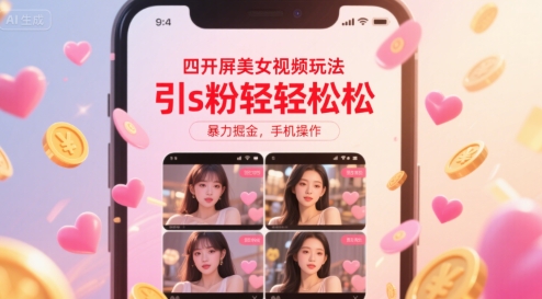 揭秘四开屏美女视频玩法，轻松吸引粉丝，暴力掘金手机操作-网赚项目资源库