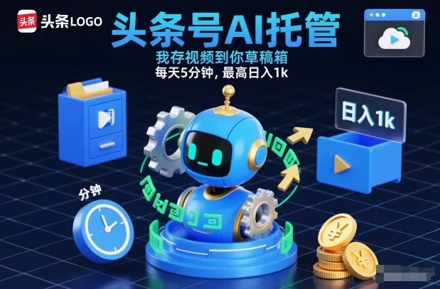 头条号AI托管：视频存草稿箱，每日5分钟，日入1000元【揭秘】-网赚项目资源库