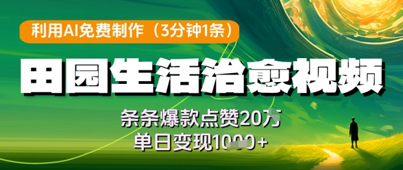 AI助力制作田园生活视频，轻松吸引20万点赞，单日变现高收益-网赚项目资源库