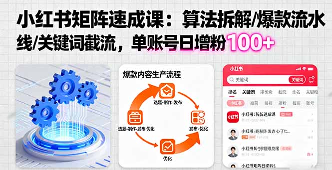小红书矩阵起号速成课：揭秘算法、打造爆款、高效引流技巧-网赚项目资源库
