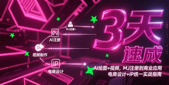 3天速成AI绘图+视频教程：MJ注册到商业应用，电商设计+IP统一实战指南-网赚项目资源库