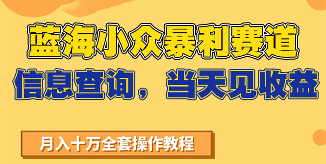 蓝海小众暴利赛道：信息查询，7天收益2万+，不依赖玄学-网赚项目资源库
