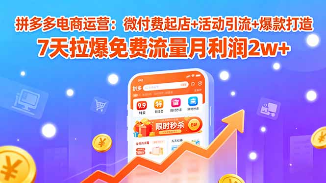 拼多多电商运营：7天打造爆款，月利润2万+微付费起店+活动引流-网赚项目资源库
