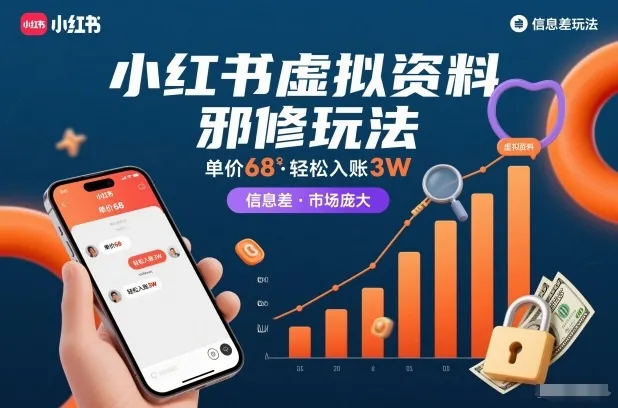 小红书虚拟资料赚钱秘籍，68元入手轻松赚3万，信息差市场大揭秘-网赚项目资源库