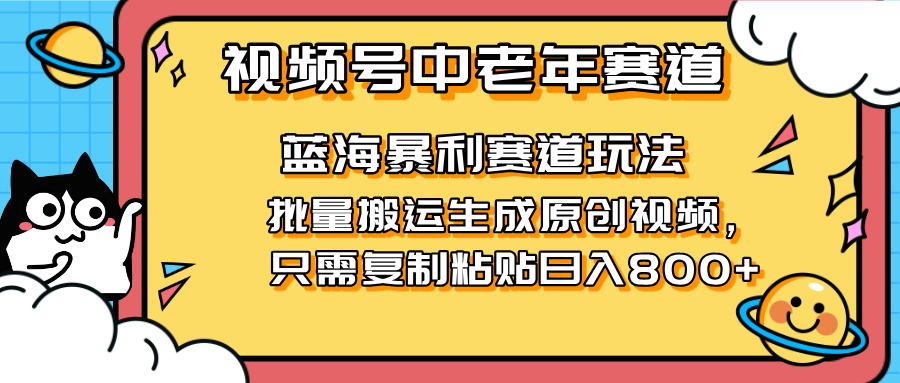 2025年视频号中老年短视频蓝海暴利风口！单日赚800+，无…-网赚项目资源库