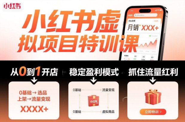 小红书虚拟项目特训课：从0到1打造盈利店铺，抓住流量红利（更新至9月）-网赚项目资源库