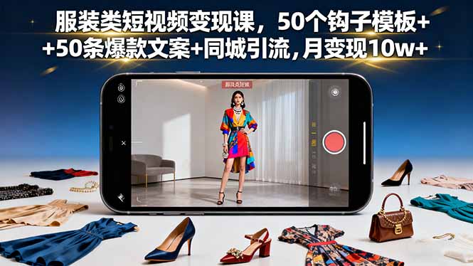 服装短视频变现课程：50个钩子模板+50条爆款文案，同城引流月入10万+-网赚项目资源库