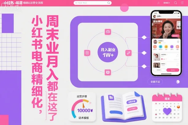 小红书电商精细化运营全流程：周末副业月入1W+，全套方法大公开-网赚项目资源库