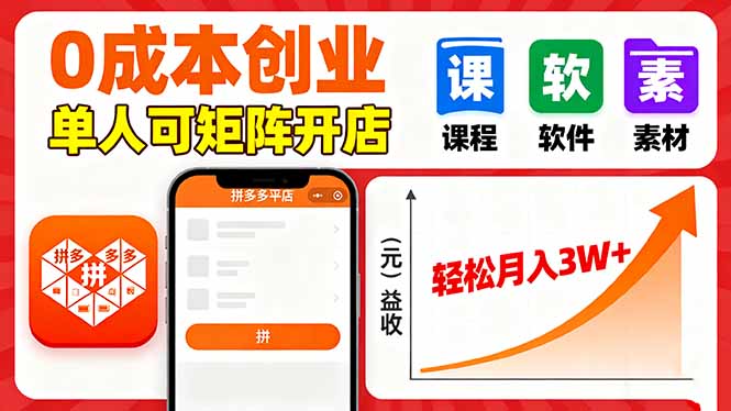 拼多多虚拟电商：0成本单人矩阵开店，轻松月入3W+-网赚项目资源库