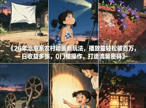 26年治愈系农村动画新玩法，轻松破百万播放量，日收益多张，0门槛操作，打造流量密码-网赚项目资源库