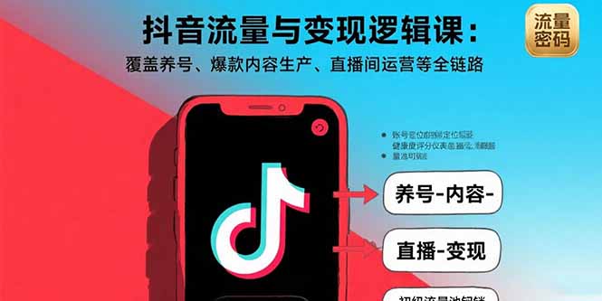 抖音流量与变现全链路课程：养号、爆款内容制作、直播间运营技巧-网赚项目资源库