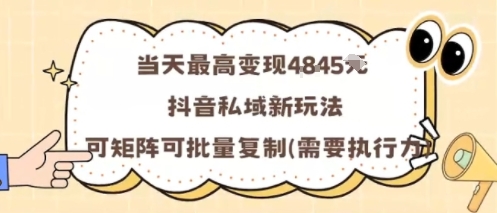 抖音私域变现新策略：单日最高收益1k+，矩阵与批量复制操作指南-网赚项目资源库