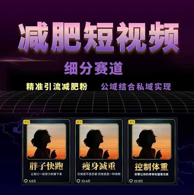 减肥短视频赛道运营课：素材准备-视频制作-引流变现全流程 (附素材