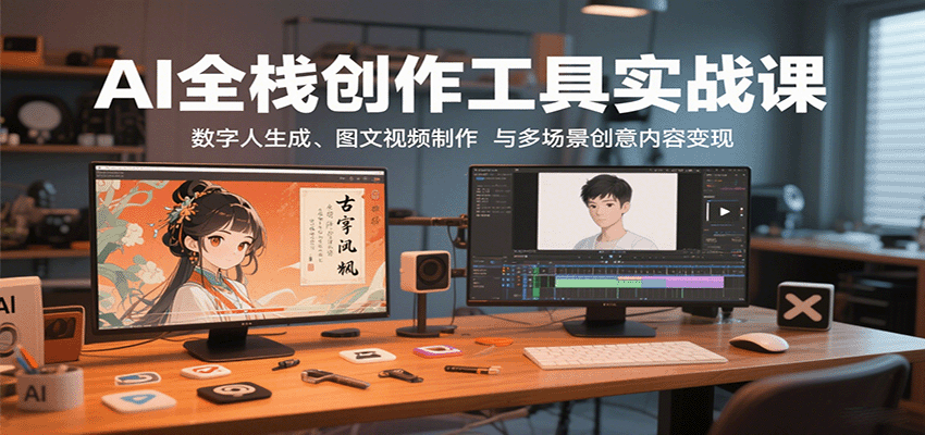 AI全栈创作工具实战课程：数字人生成、图文视频制作与多场景创意内容变现-网赚项目资源库