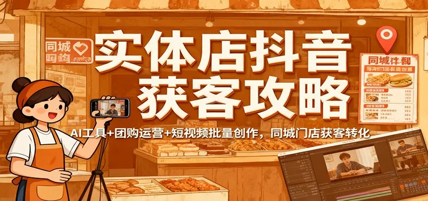 实体店抖音获客攻略：AI工具+团购运营+短视频批量创作，同城门店高效转化-网赚项目资源库