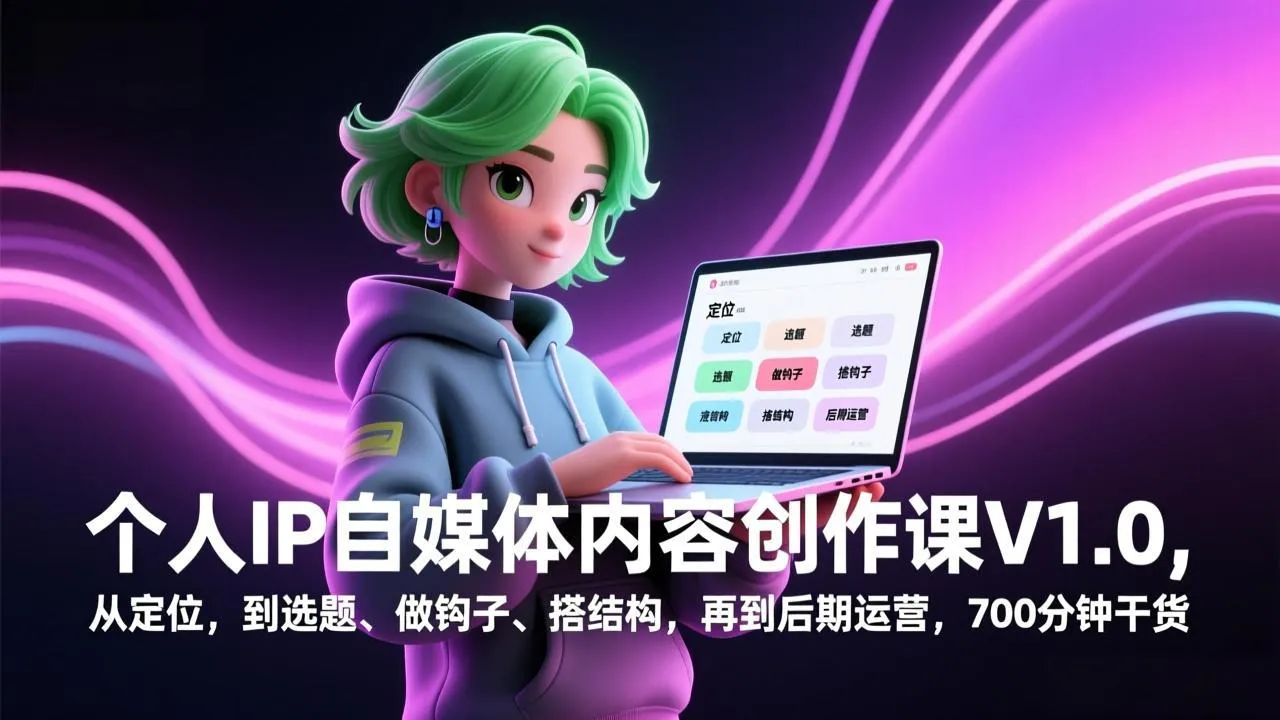 个人IP自媒体内容创作课V1.0：从定位到运营，700分钟精华教程-网赚项目资源库