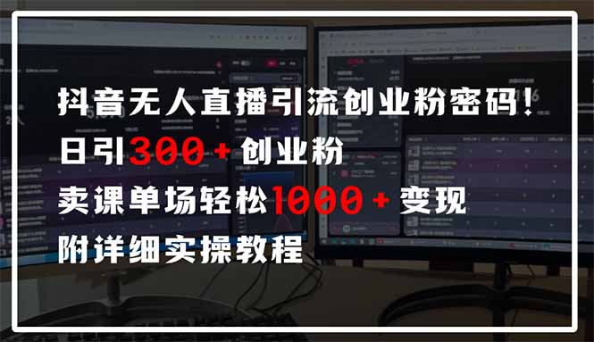 抖音无人直播引流技巧：日增300+创业粉丝，单场轻松变现1000+，附实操教程-网赚项目资源库