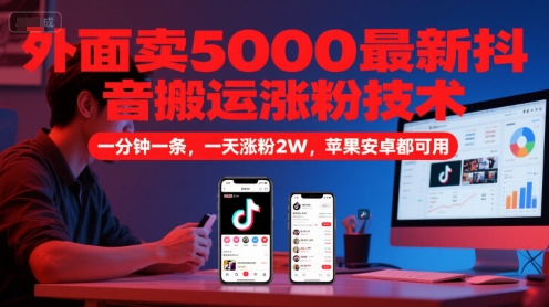 抖音快速涨粉技巧：5000元外挂技术，苹果安卓通用，1分钟一条视频，2万粉丝一天内轻松到手-网赚项目资源库