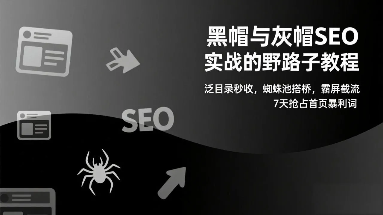 黑帽与灰帽SEO实战教程：泛目录秒收，蜘蛛池搭桥，霸屏截流，7天抢占首页暴利词-网赚项目资源库