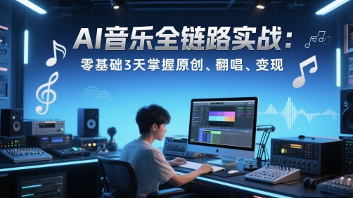 AI音乐全链路实战变现课程：3天零基础掌握原创、翻唱及变现技巧-网赚项目资源库