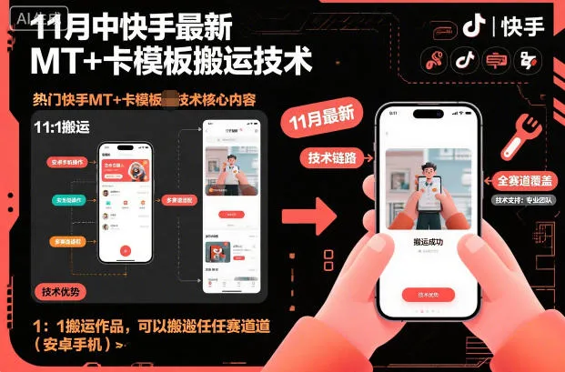 11月快手MT+卡模板搬运技术教程，安卓手机1:1作品搬运-网赚项目资源库