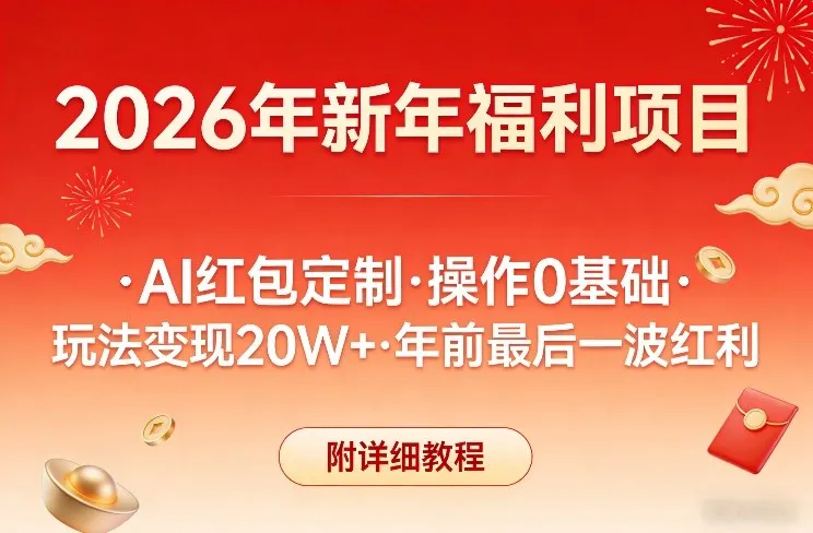 新年AI红包项目：0基础操作，20W+年前红利，附教程-网赚项目资源库