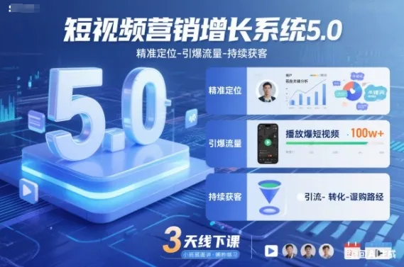 短视频营销增长系统5.0：精准定位、流量引爆与持续获客策略，3天速成课程（含音频+图片）-网赚项目资源库