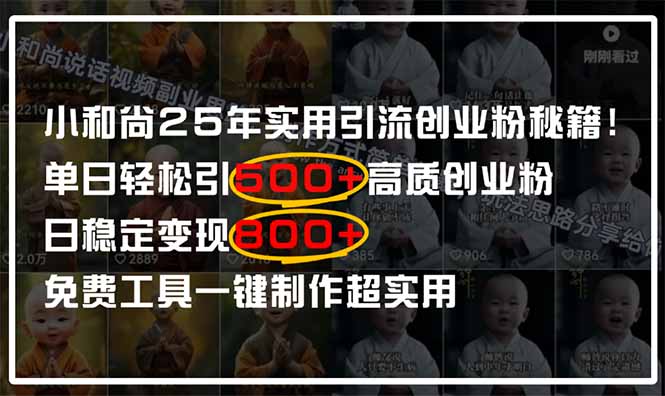 小和尚2025年实用引流秘籍！单日轻松引500+高质量创业粉，日变现800+，…-网赚项目资源库