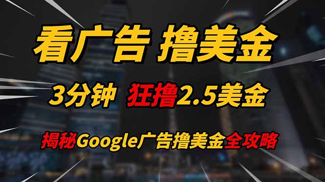 揭秘Google广告，3分钟赚2.5美金！日入200美金不是梦！-网赚项目资源库