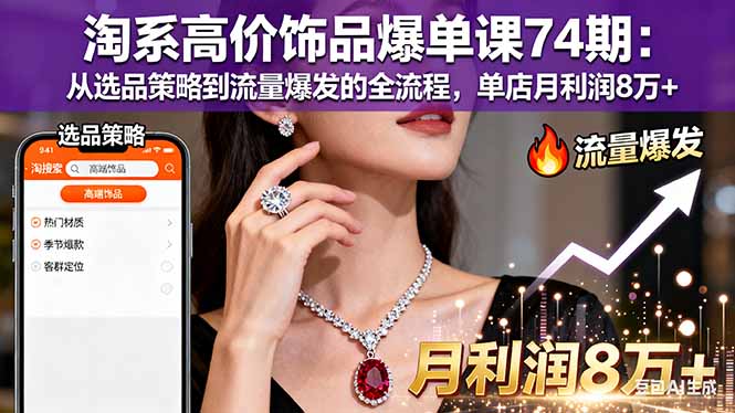 淘系高价饰品爆单课74期:揭秘选品到流量增长的盈利秘籍,单店月利润超8万-网赚项目资源库