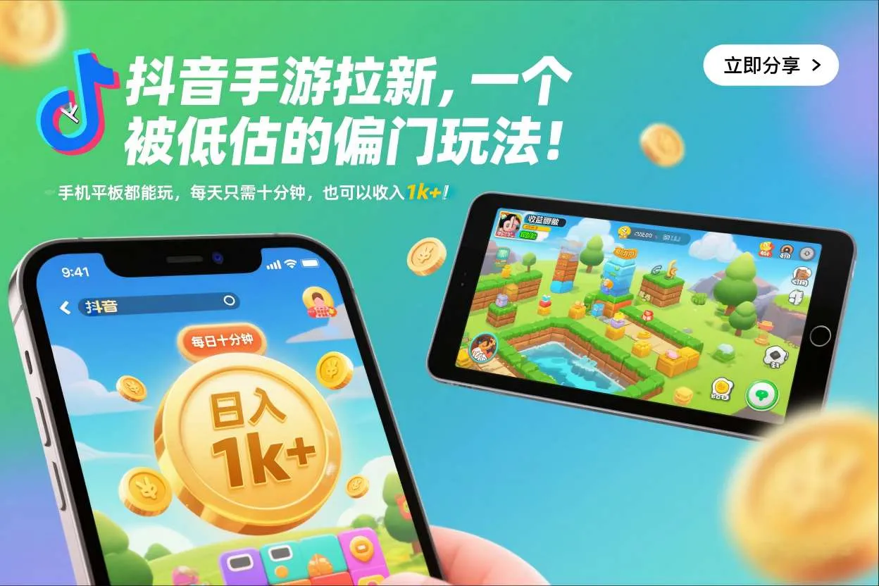 揭秘:抖音手游日赚千元的快速拉新技巧,手机平板轻松玩转!-网赚项目资源库