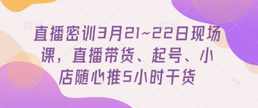 直播密训3月21-22日现场课：5小时带货、起号、小店推广干货-网赚项目资源库