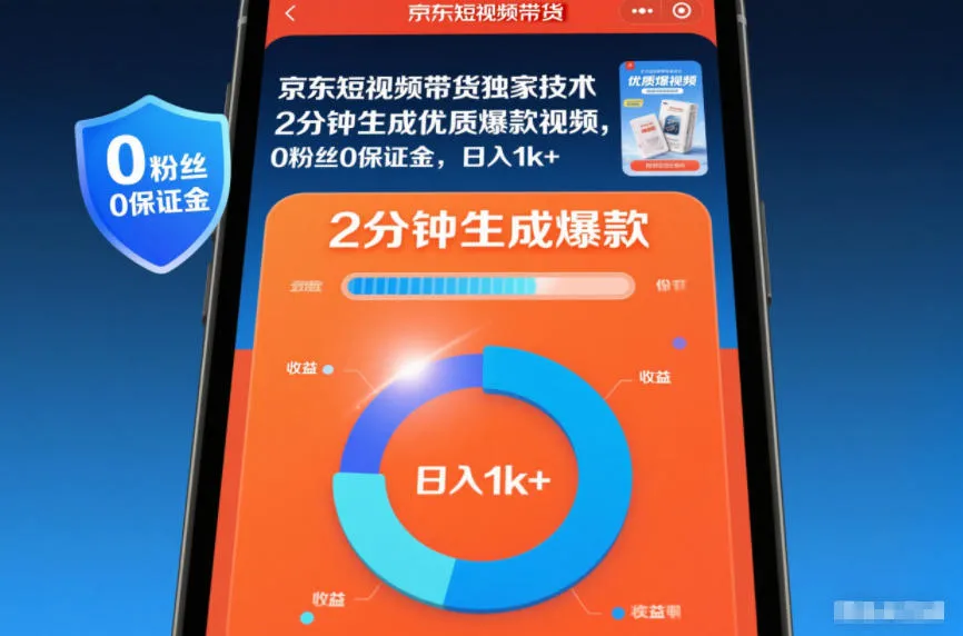京东短视频带货独家技术：2分钟生成爆款视频，0粉丝0保证金，日入1k+【揭秘】-网赚项目资源库