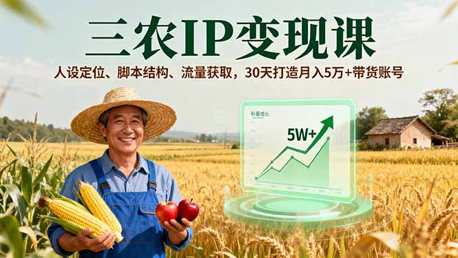 三农IP变现课程：30天打造月入5万+带货账号，人设定位与脚本结构指导-网赚项目资源库